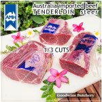 Beef Tenderloin aged frozen Australia STEER young-cattle steak cuts 1 & 2 inch price/pack 600gr (eye fillet mignon daging sapi has dalam) brand AMH